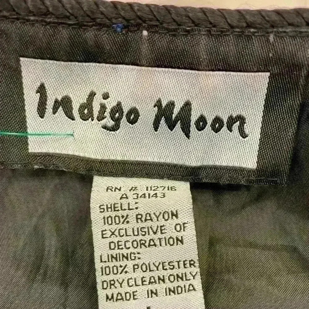 Indigo Moon Blue Vintage Tapestry Art Deco Abstract Jacket Heavy size large - Picture 4 of 4